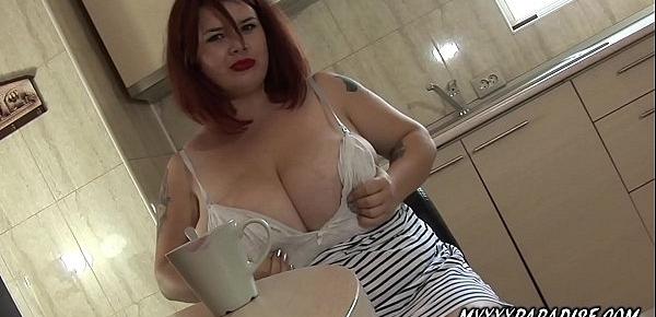  Huge tits BBW babe lactate to her caffe